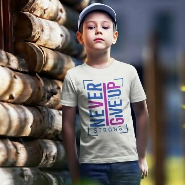 Never give up boys t shirt