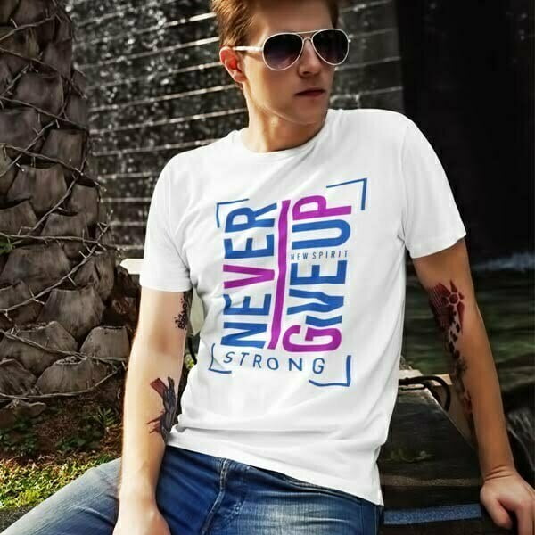 Never give up male t shirt